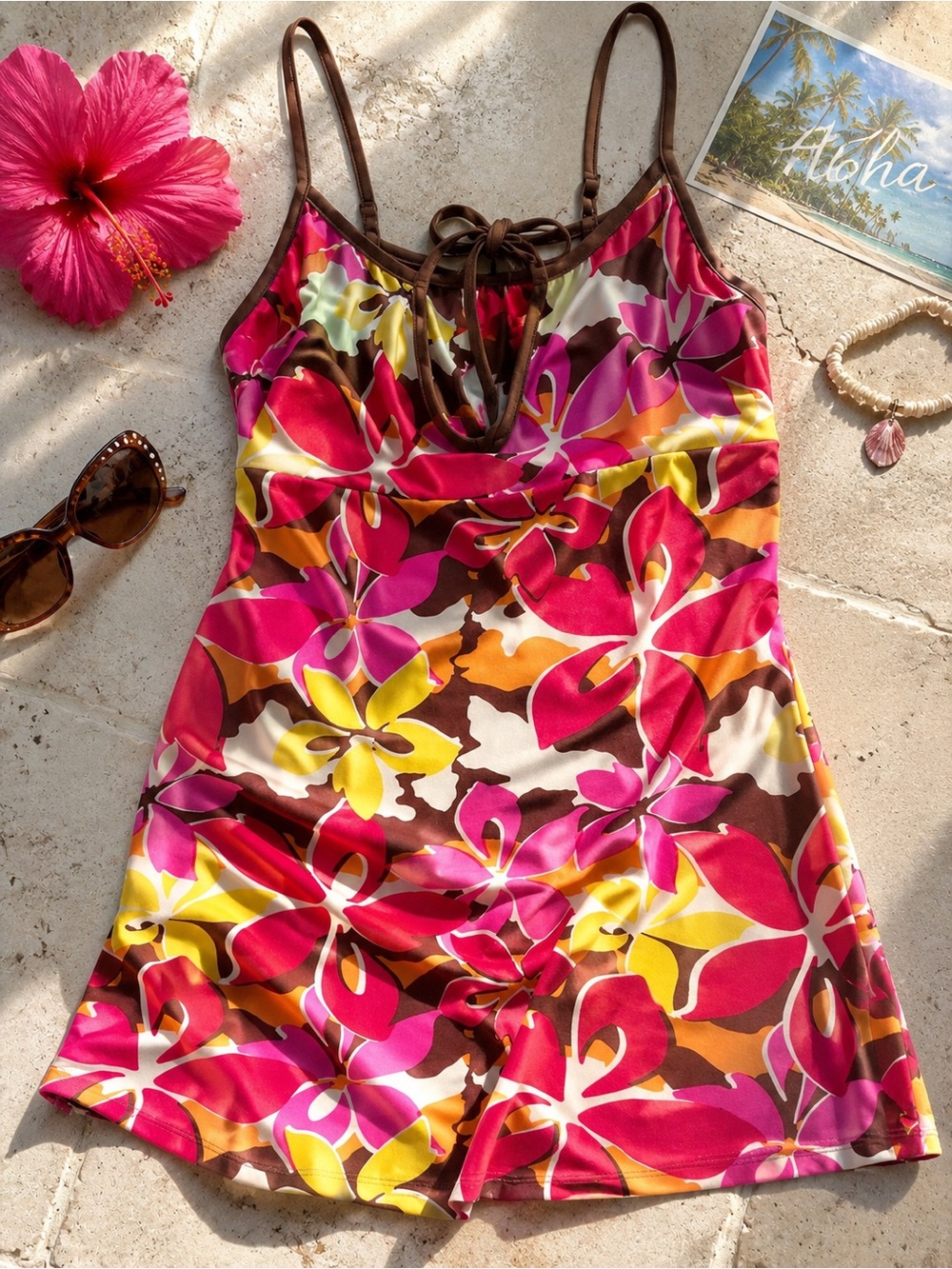 iconic y2k vintage athleta tropical floral swim dress resort girl vacation core
